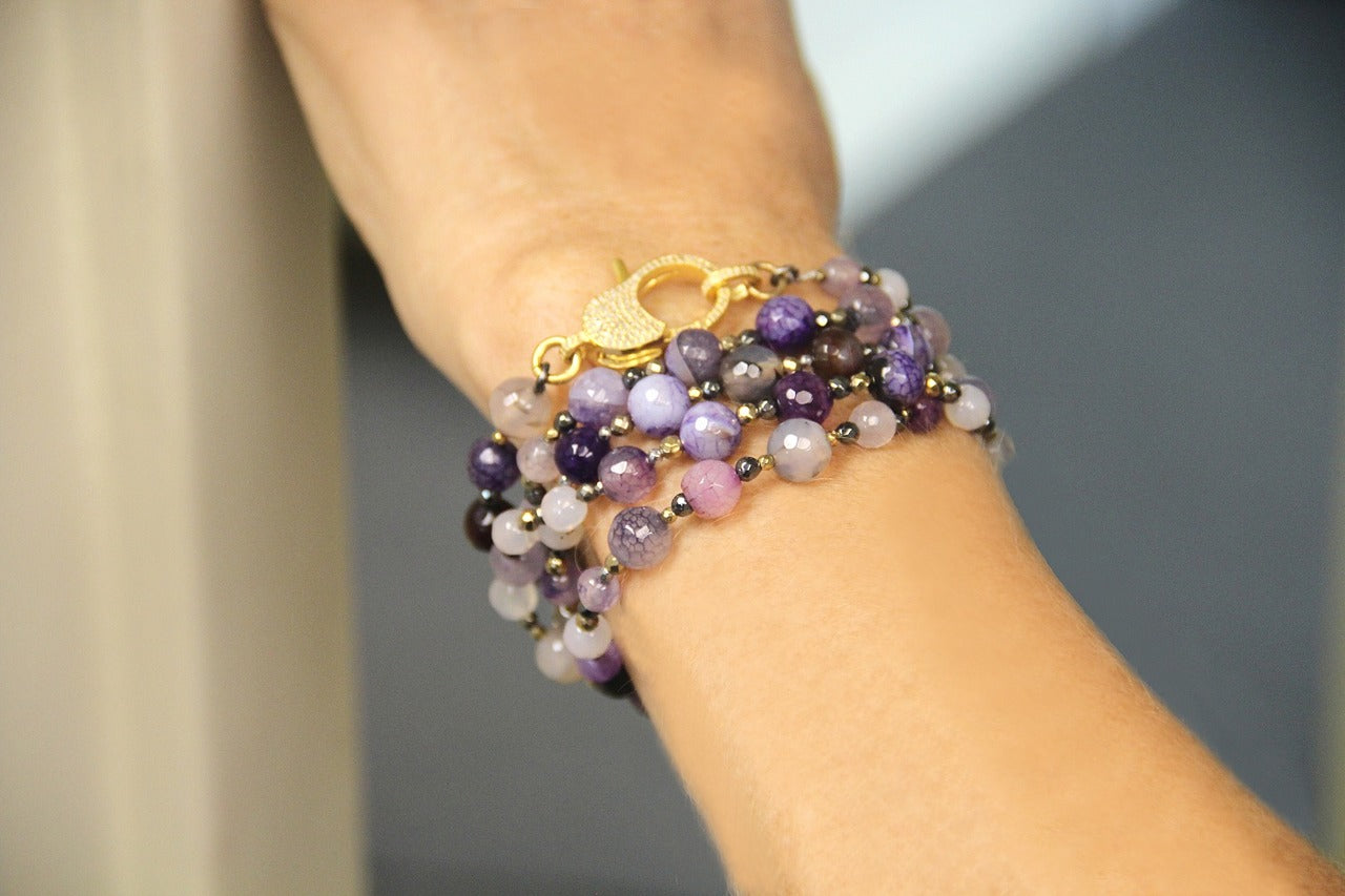Wear It 3 Ways 36" Viola Agate & Pavé Diamond Lock Necklace