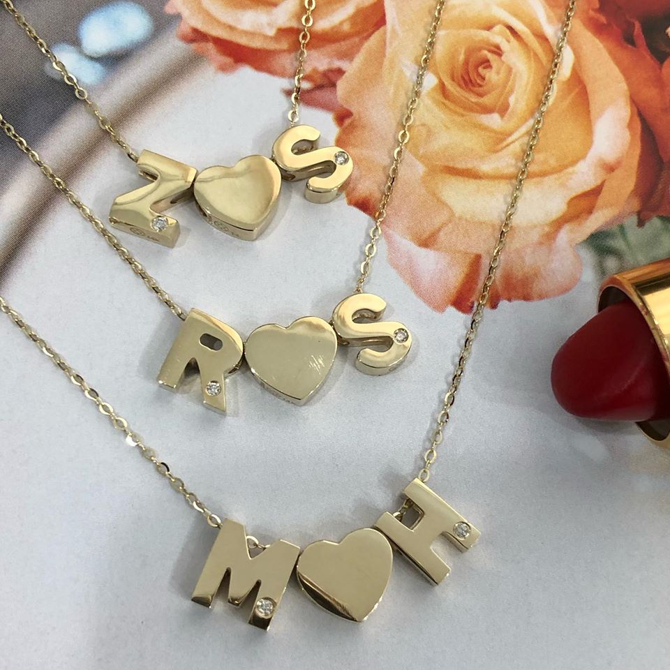 14K Gold Block initial With Diamond Accent