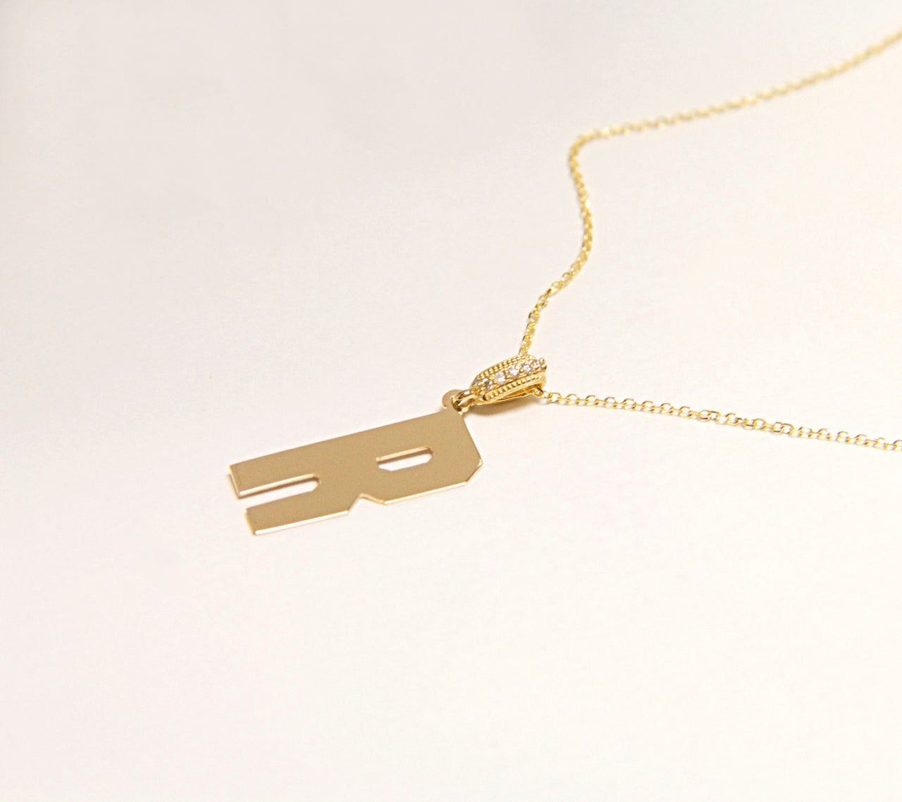 14K Gold Block initial With Diamond Bale