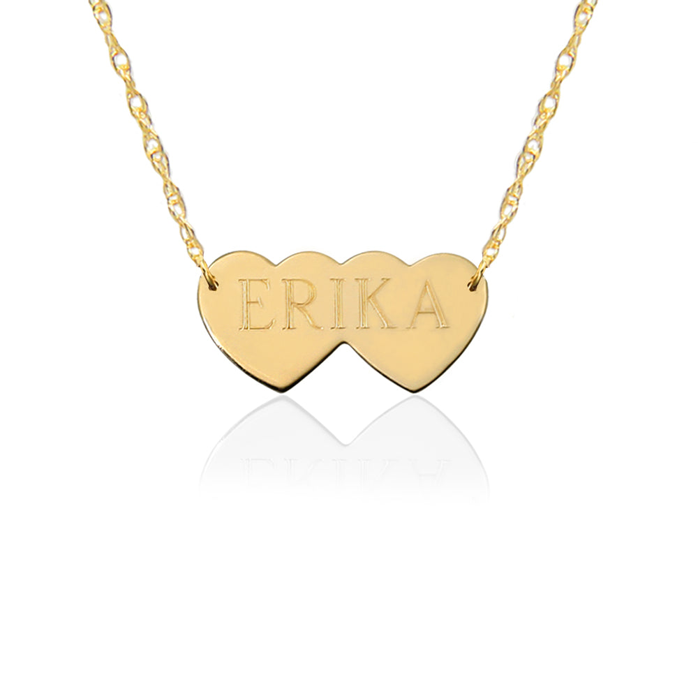 Gold Double Hearts & Engraved Name