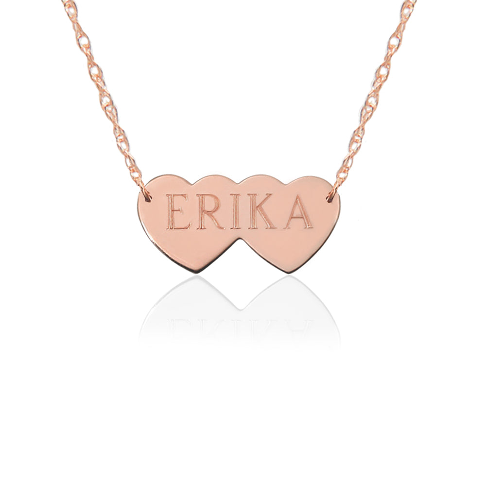 Gold Double Hearts & Engraved Name