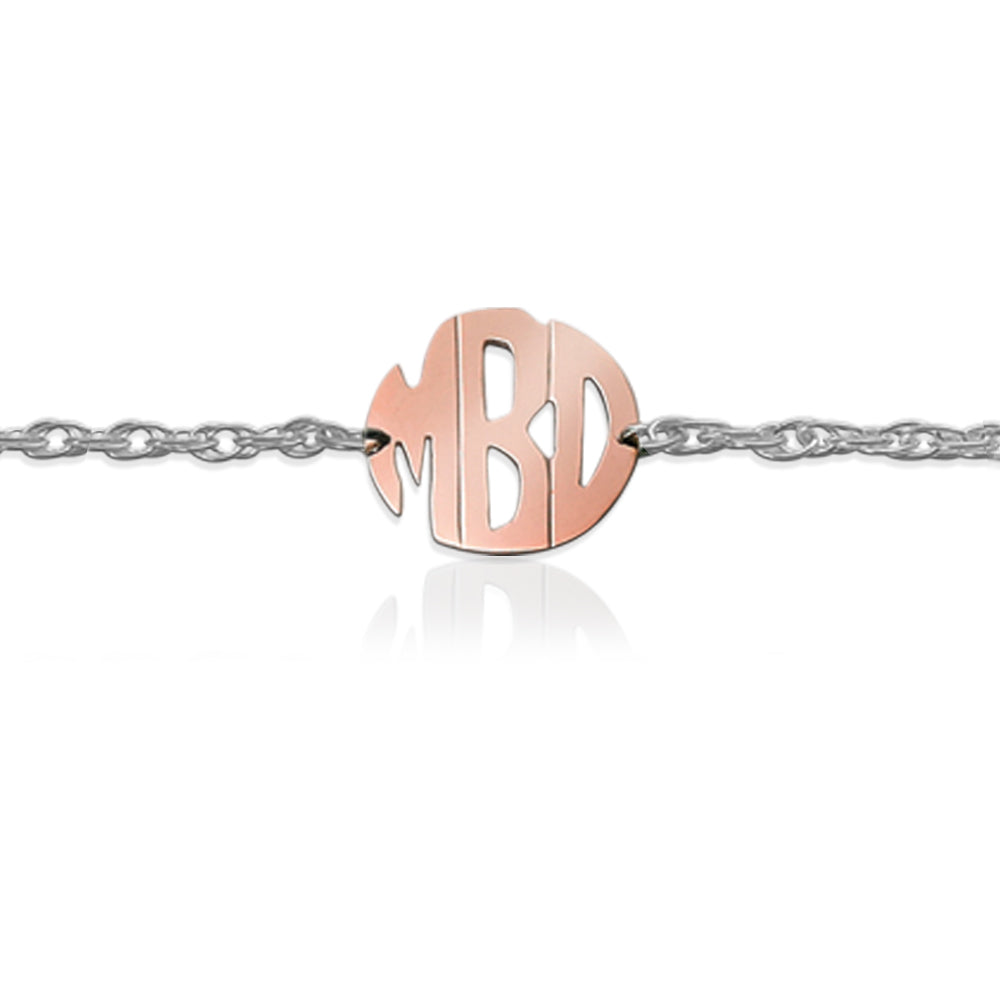 Gold Block Monogram on Sterling Silver Bracelet