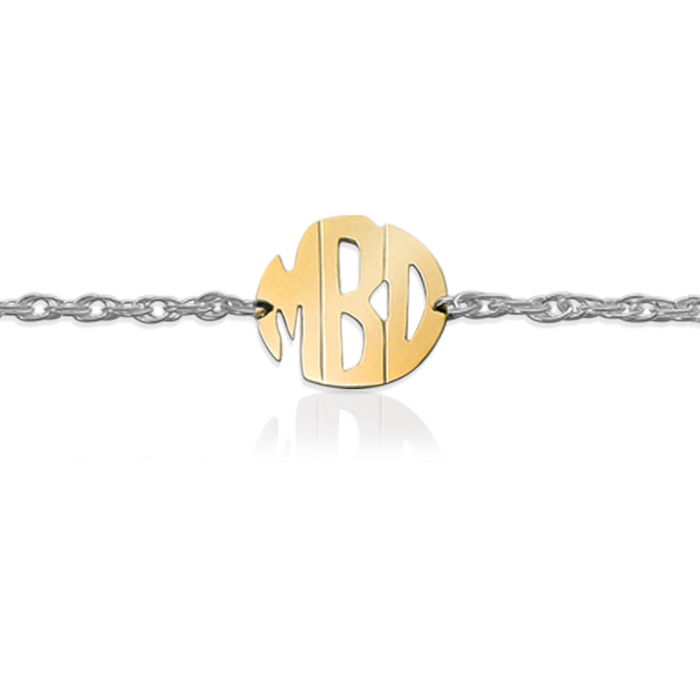 Gold Block Monogram on Sterling Silver Bracelet