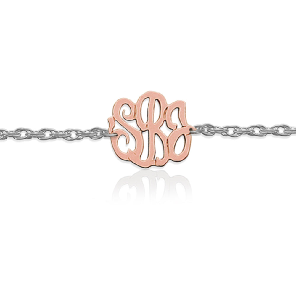 Gold Script Monogram on Sterling Silver Bracelet