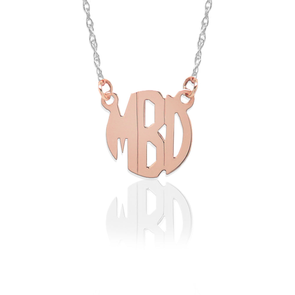 Gold Block Monogram on Sterling Silver Necklace