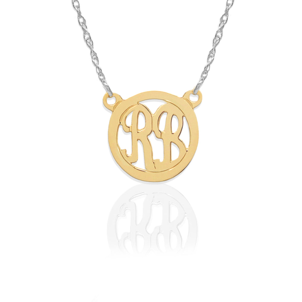 Gold 2 Initial Circle on Sterling Silver Necklace