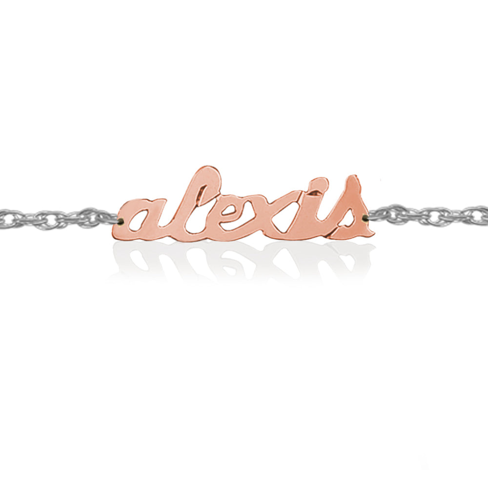 Petite Gold Nameplate on Sterling Silver Bracelet