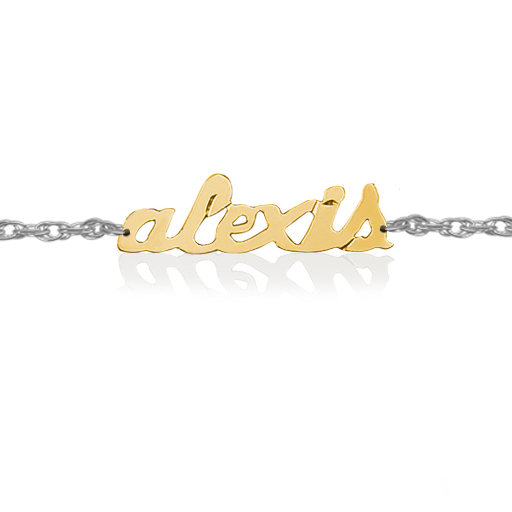 Petite Gold Nameplate on Sterling Silver Bracelet