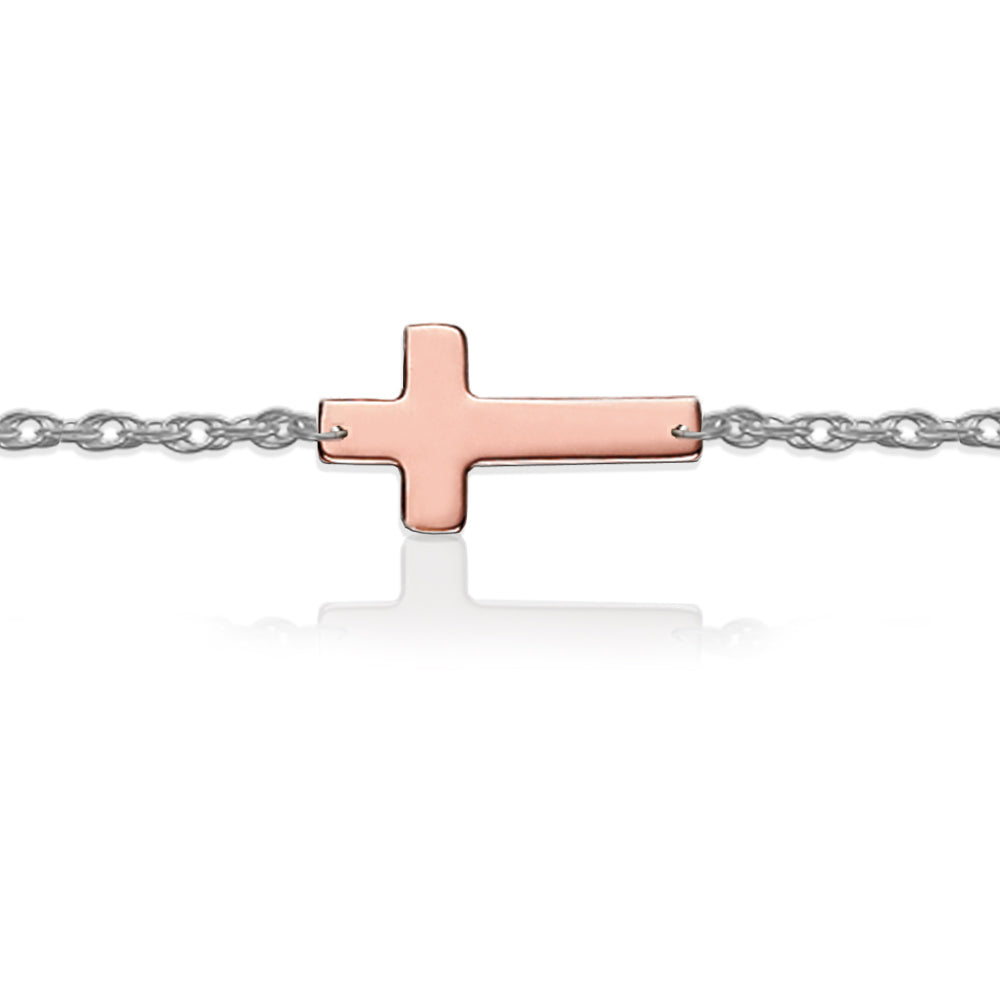 Gold Cross on Sterling Silver Bracelet