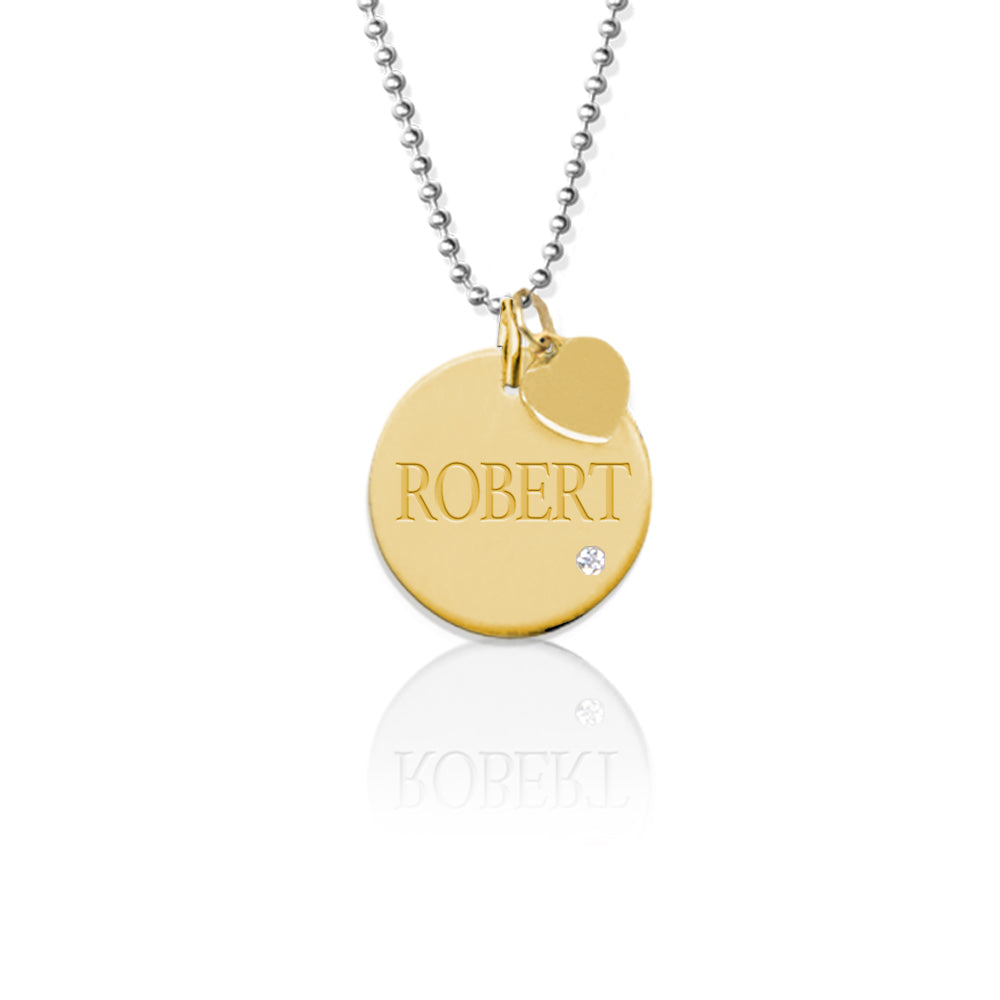 Engraved Disc Charm with Diamond on 16″ Chain