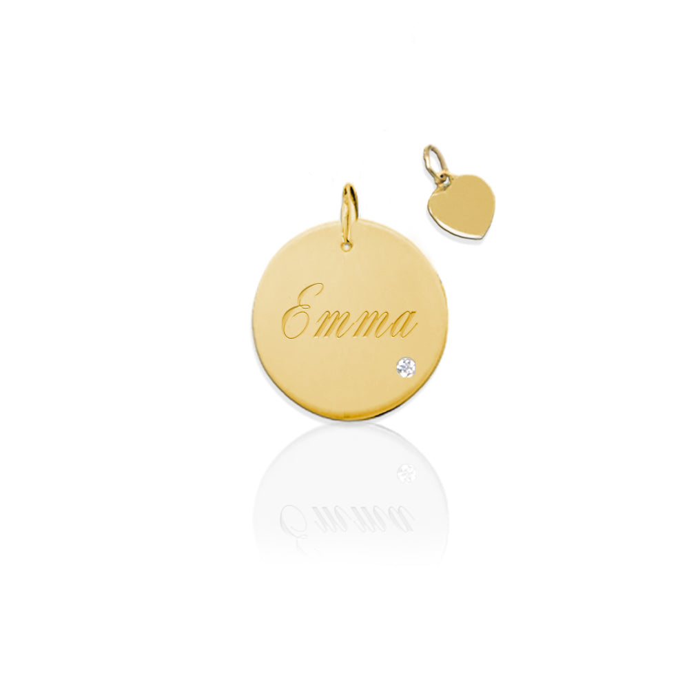 Engraved Disc Charm with Diamond