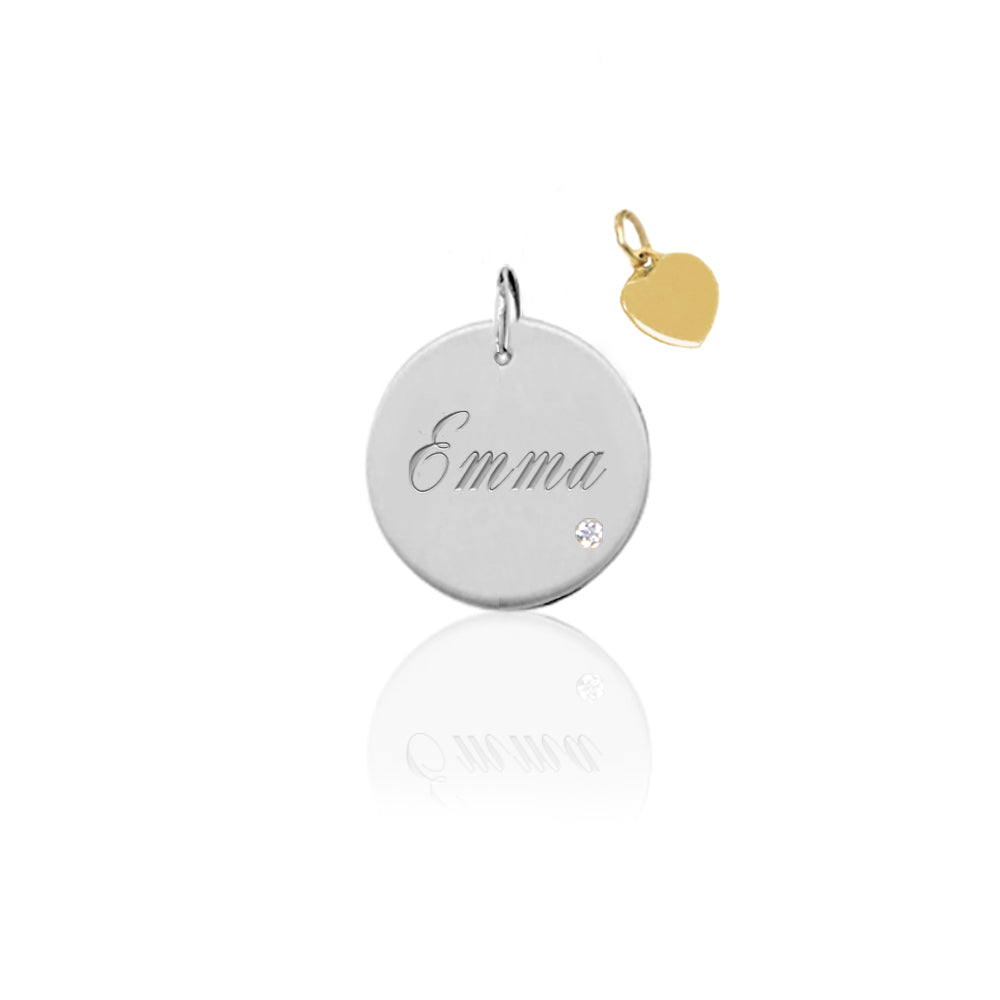 Engraved Disc Charm with Diamond