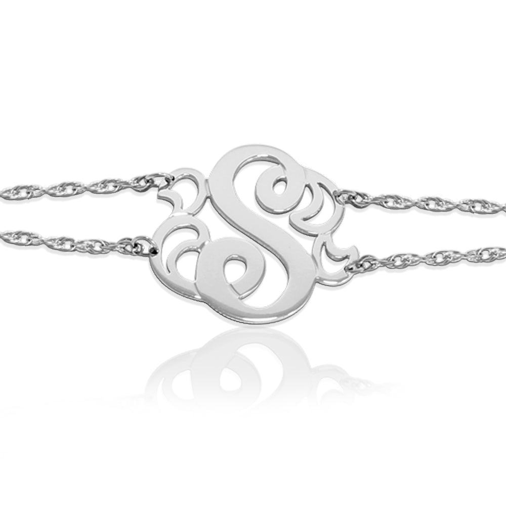 JBD229B Swan Initial Double Chain Bracelet