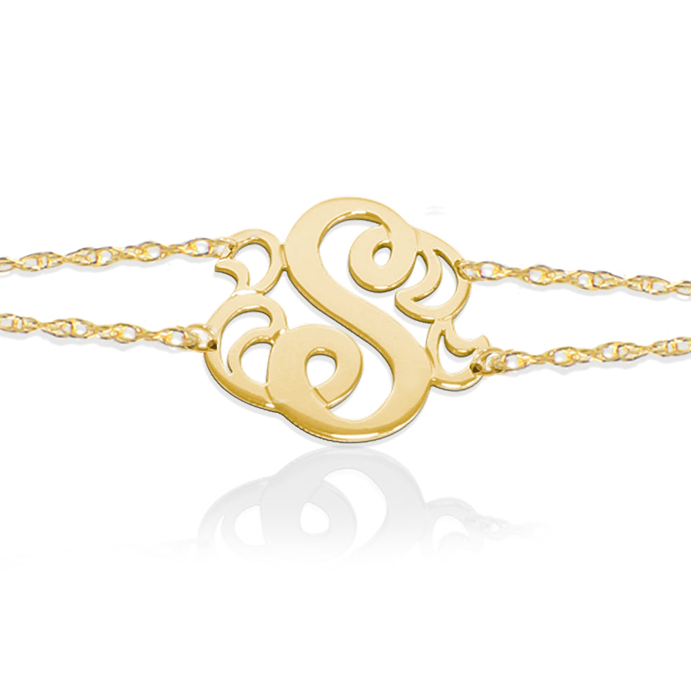 JBD229B Swan Initial Double Chain Bracelet