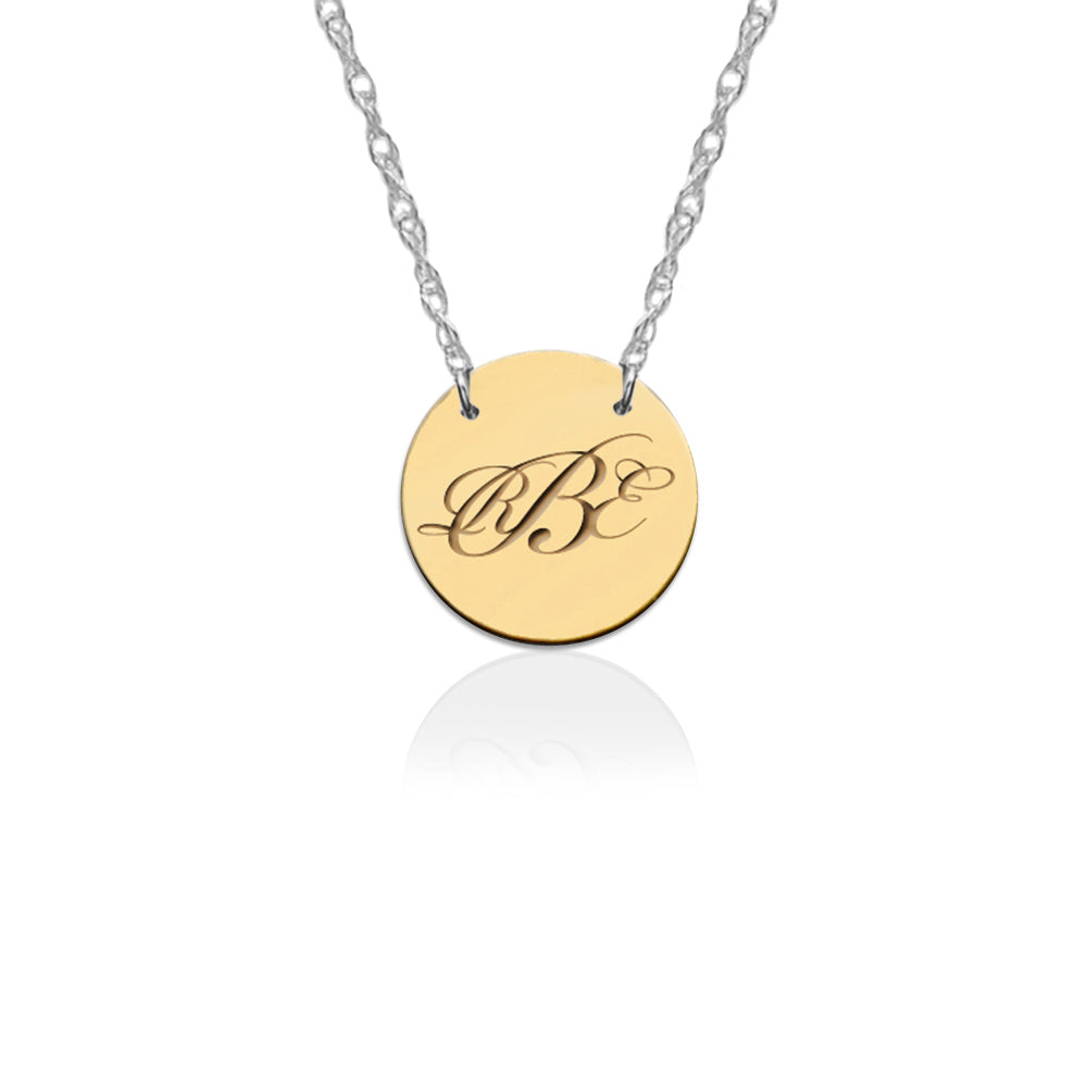 Engraved Gold Disc on Sterling Silver Necklace