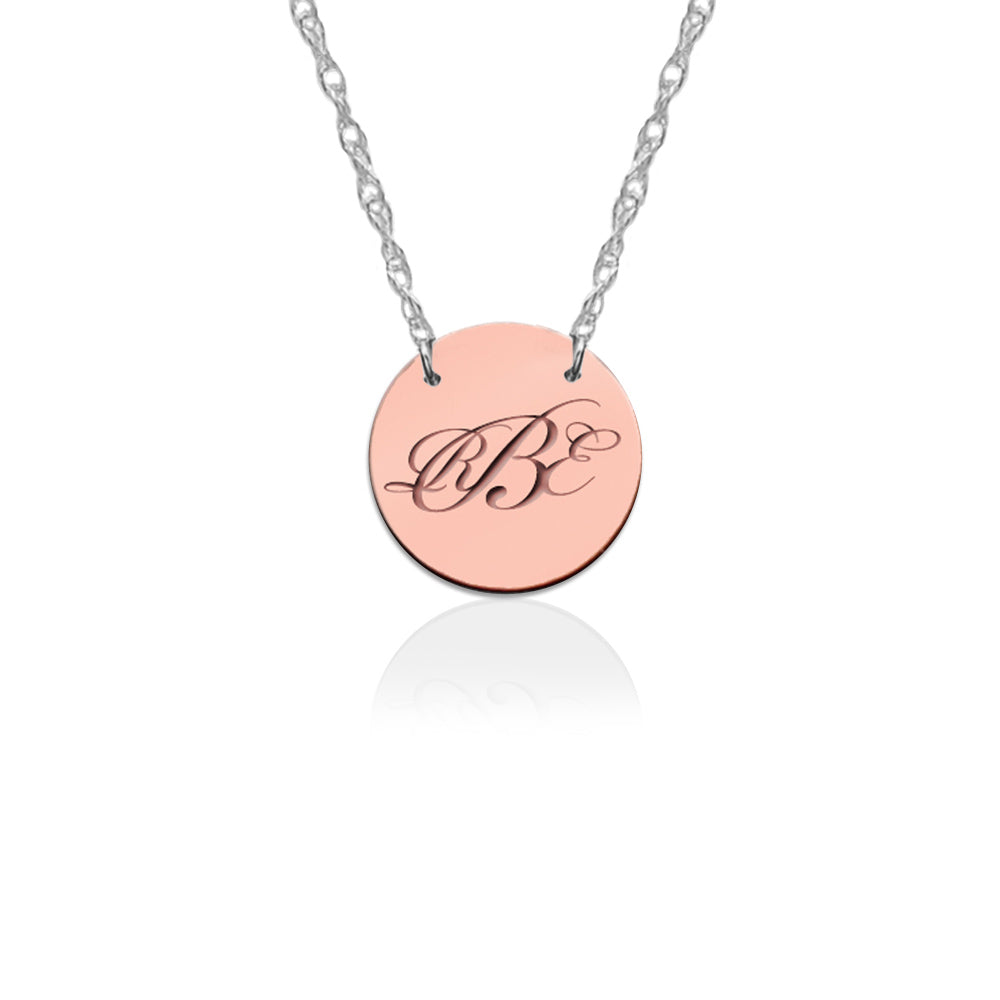 Engraved Gold Disc on Sterling Silver Necklace
