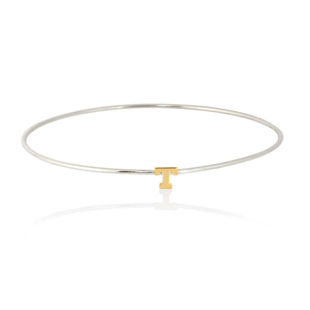 Silver Bangle with 14K Initial