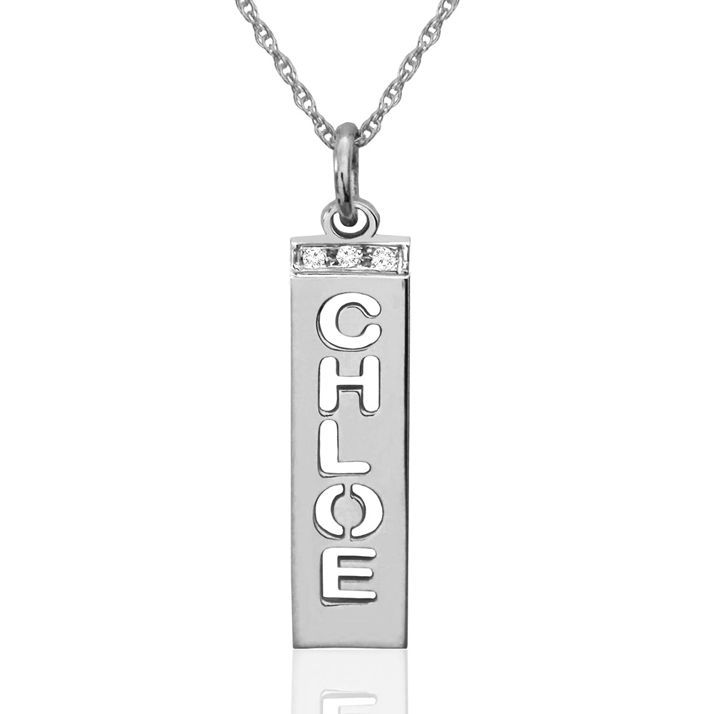Pierced Name On Vertical Bar With Diamonds