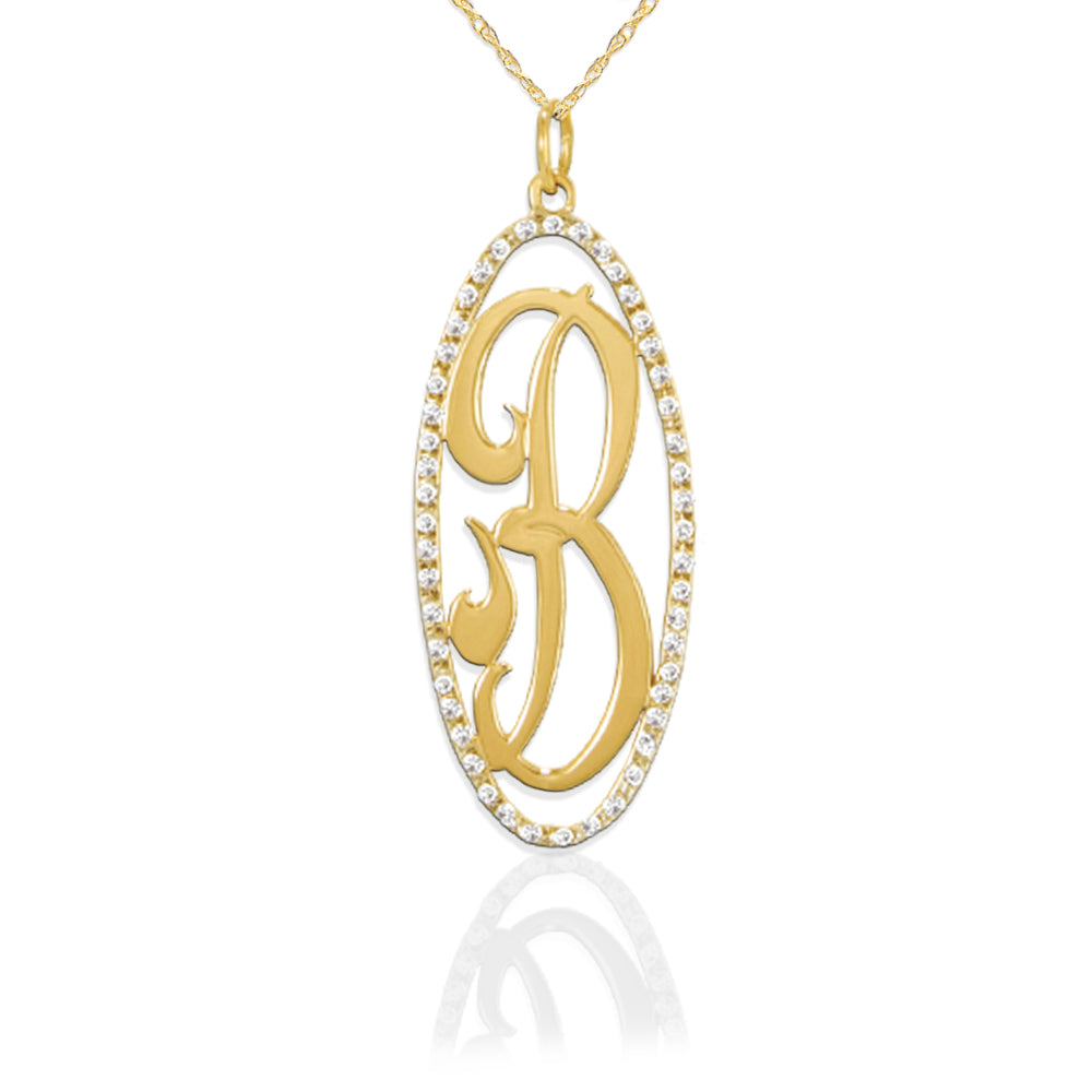 JBD309 14K Gold Oval Diamond Pendant