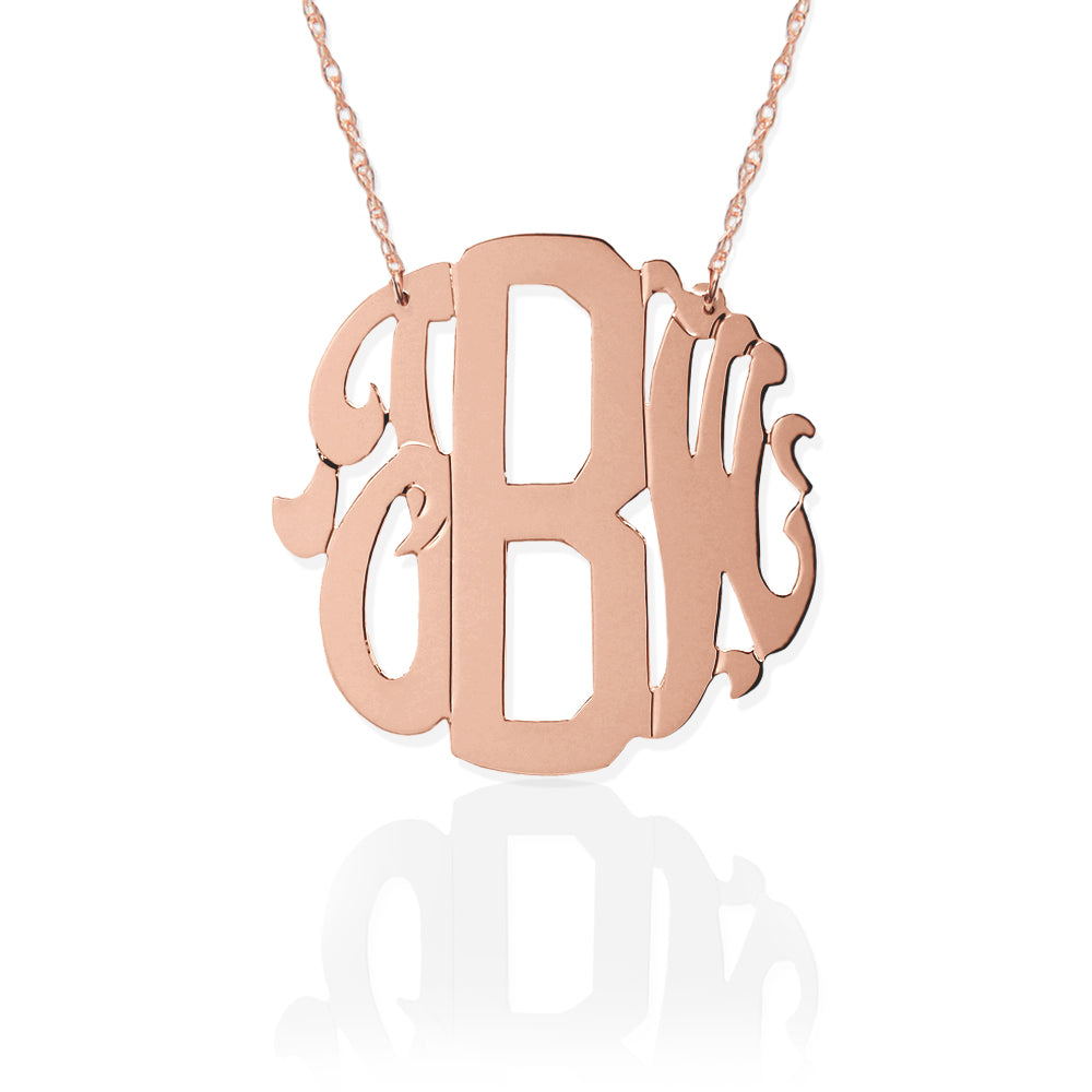 Gold Block & Script Monogram Necklace