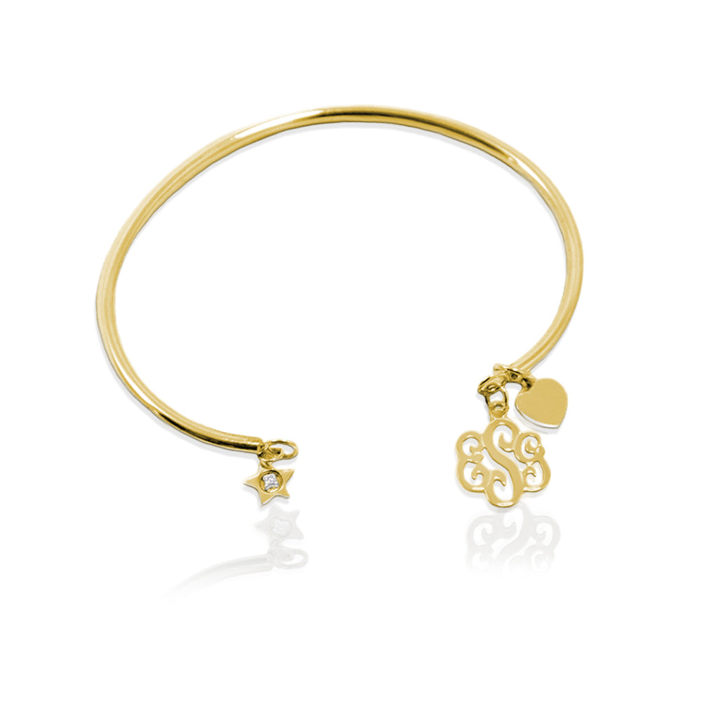 Smooth Wire Bracelet with Script Monogram