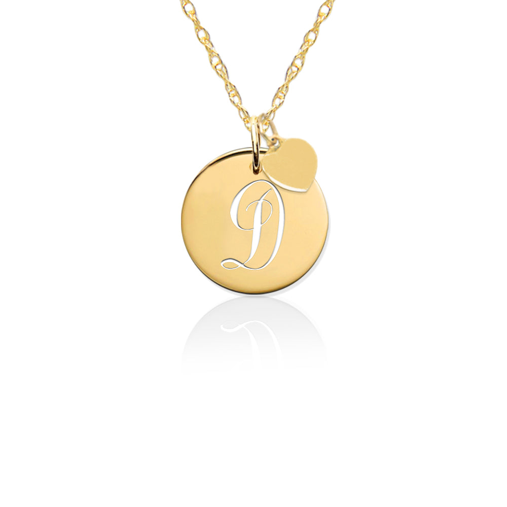 Pierced Disc Initial Charm w Gold Heart