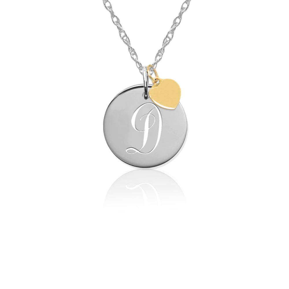 Pierced Disc Initial Charm w Gold Heart