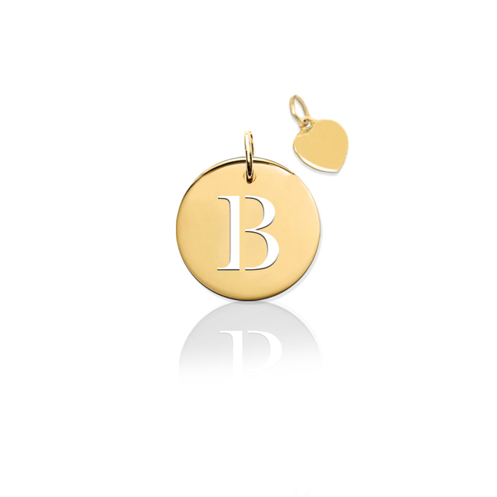 Pierced Disc Initial Charm w Gold Heart (no chain)