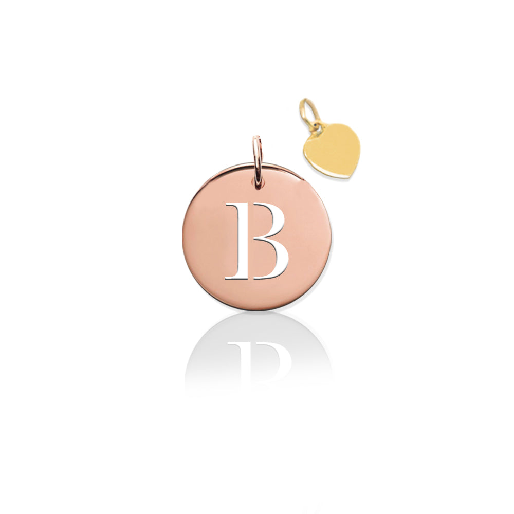 14K Pierced Disc Initial Charm w Gold Heart (no chain)