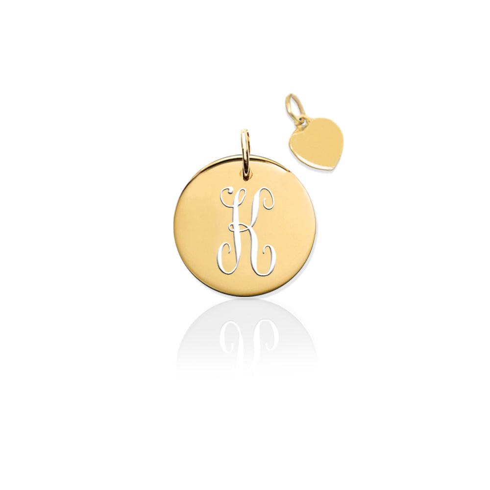 Pierced Disc Initial Charm w Gold Heart (no chain)