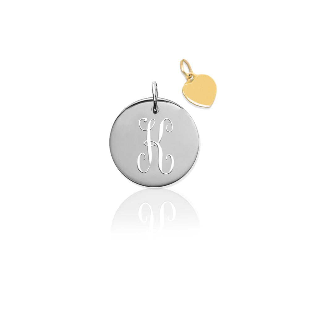 Pierced Disc Initial Charm w Gold Heart (no chain)