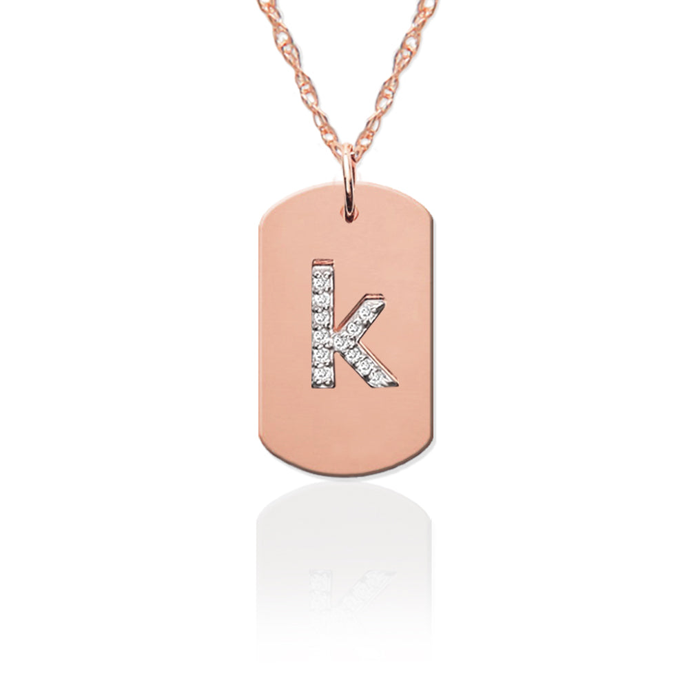 Gold Dog Tag with Diamond Initial