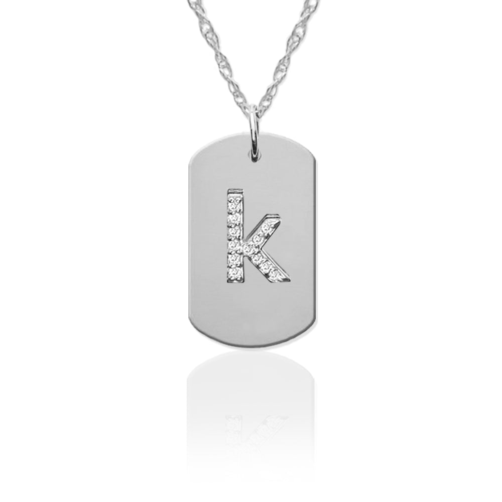 Gold Dog Tag with Diamond Initial