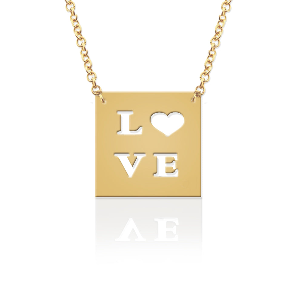 Gold "Just Say It" Square Pendant
