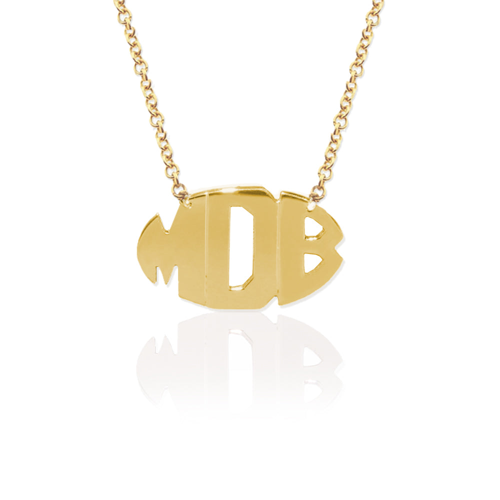 Delicate 3 Initial Oval Block Monogram