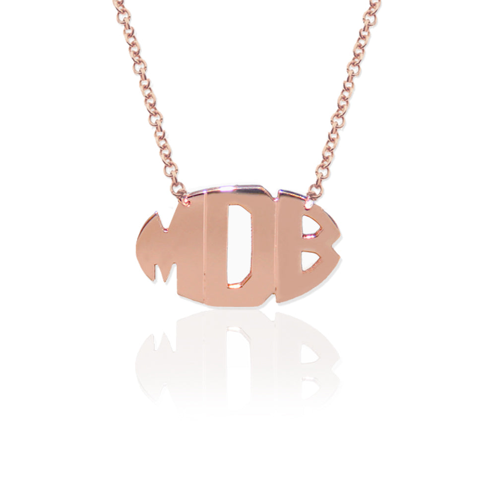 Gold Delicate 3 Initial Oval Block Monogram