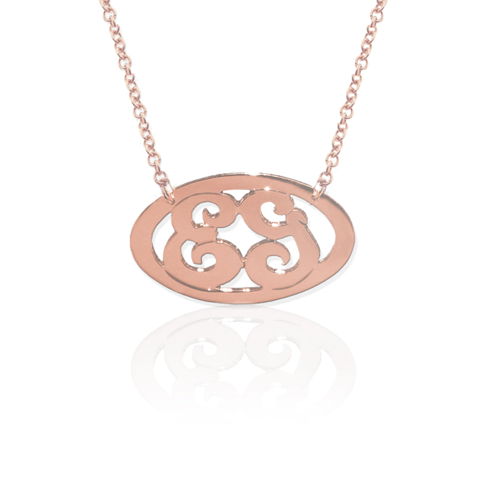 Gold Delicate 2 Initial Oval Script Monogram