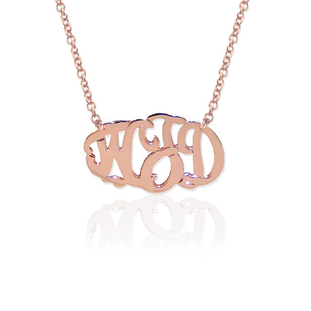 Gold Delicate 3 Initial Oval Script Monogram