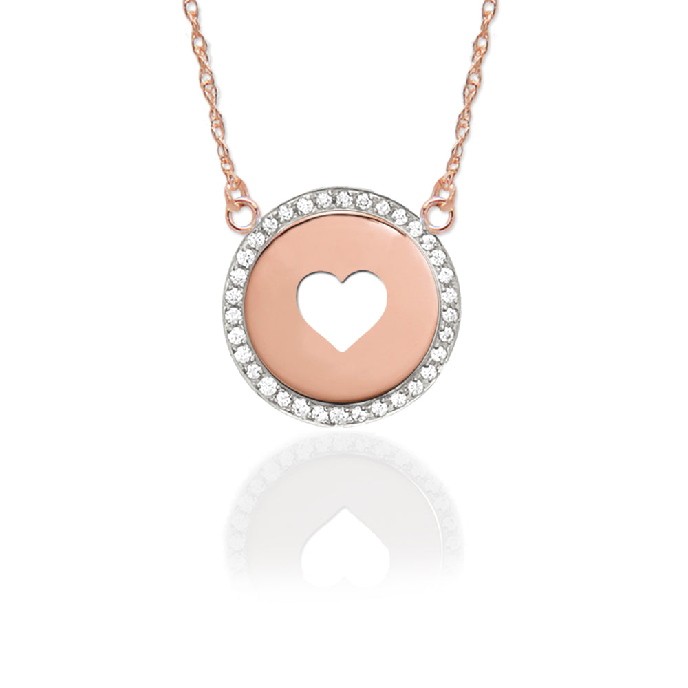 Gold Pierced Heart Disc with Diamond Border