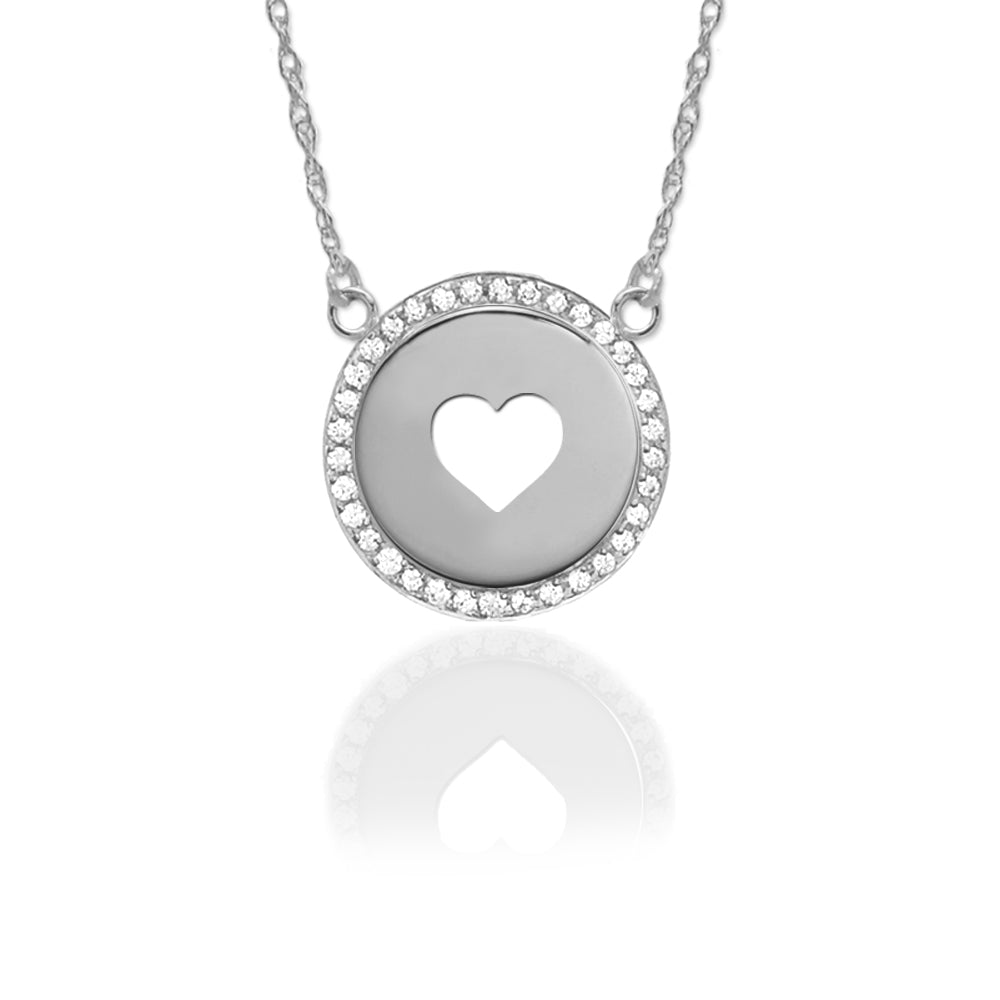 Gold Pierced Heart Disc with Diamond Border