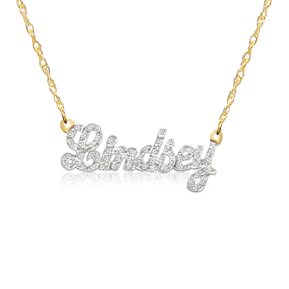 14K Gold Script Diamond Nameplate