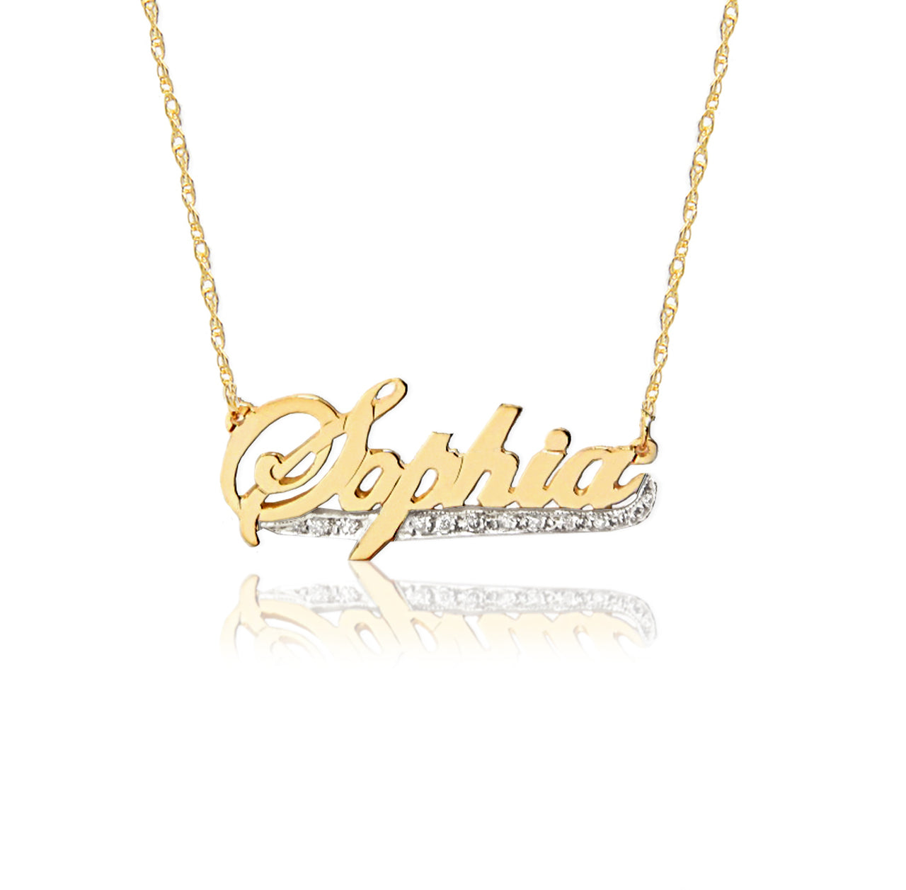 14K Gold Script Namplate & Diamond