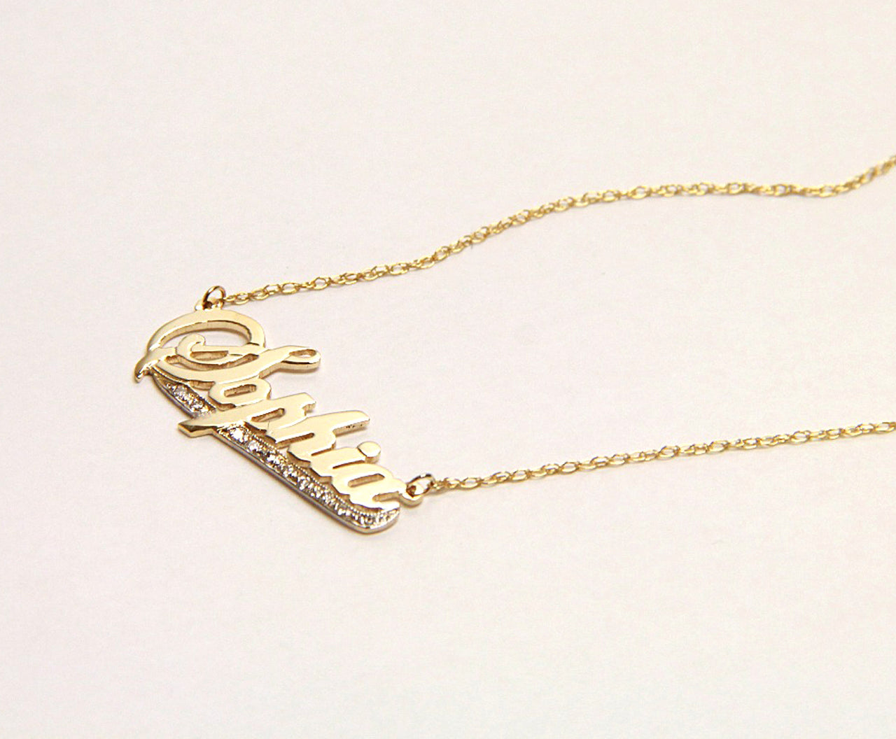 14K Gold Script Namplate & Diamond