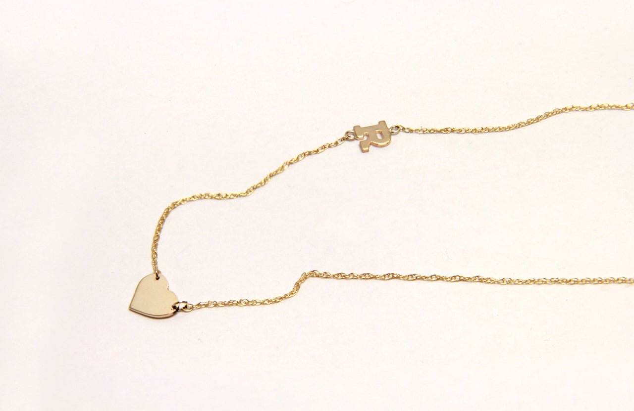 14K Gold Heart Charm and Initial Necklace
