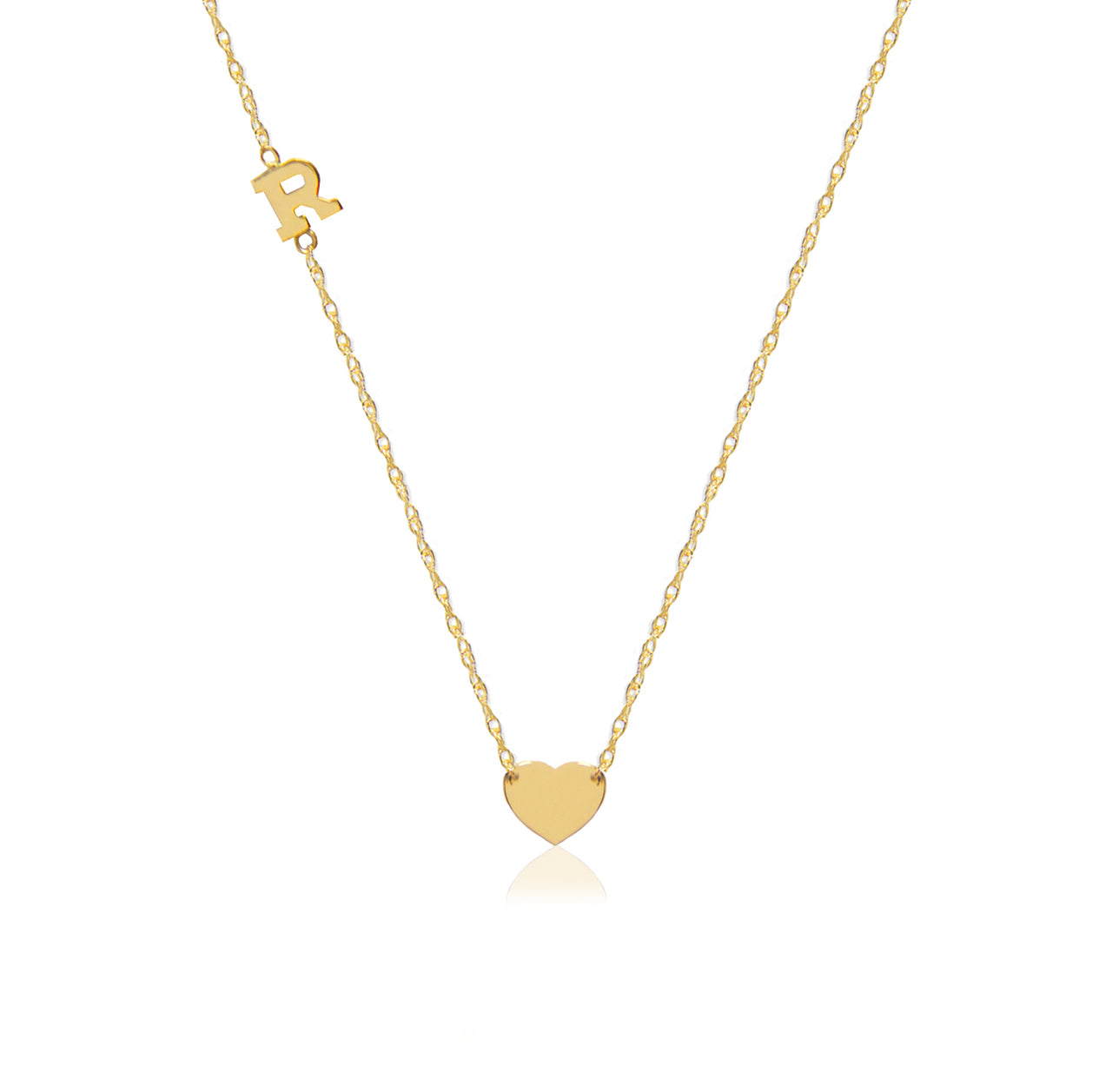 14K Gold Heart Charm and Initial Necklace