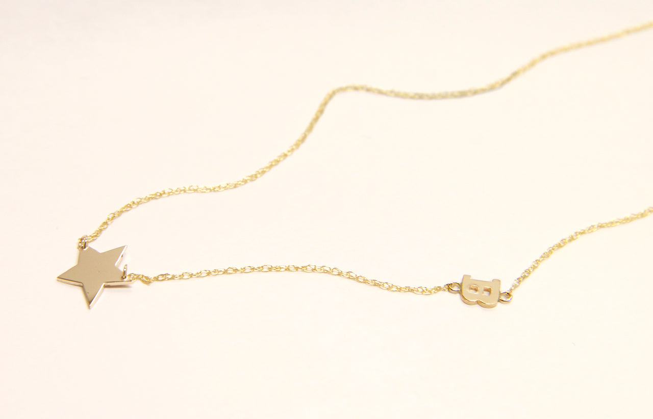 14K Gold Star Charm and Initial Necklace