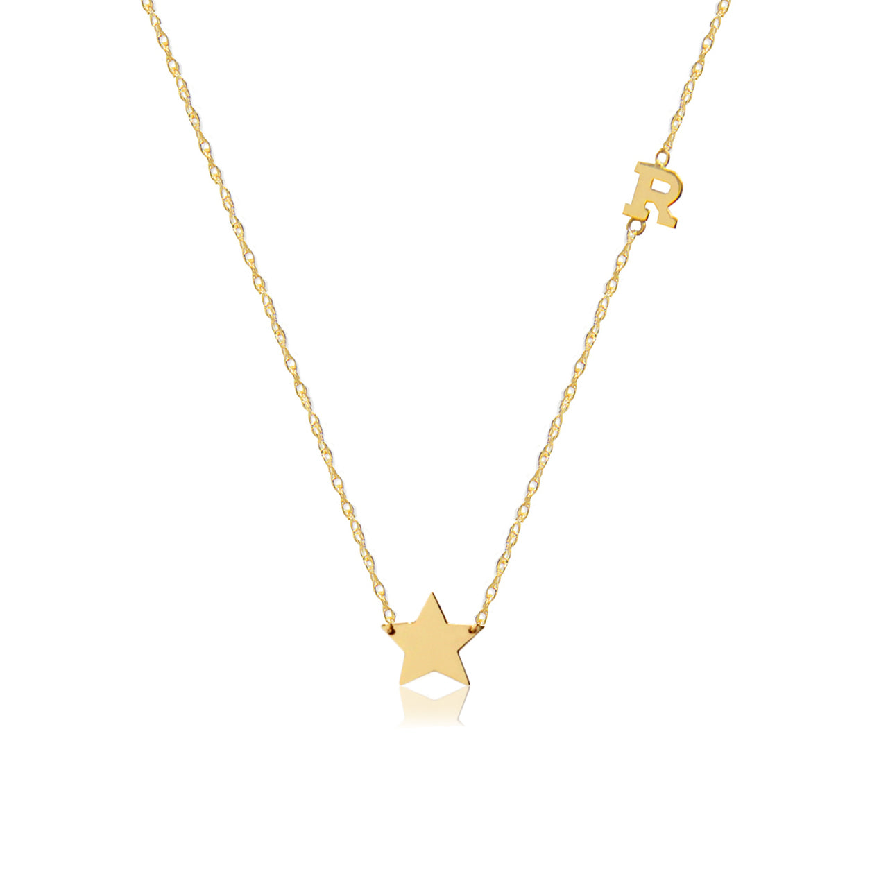 14K Gold Star Charm and Initial Necklace