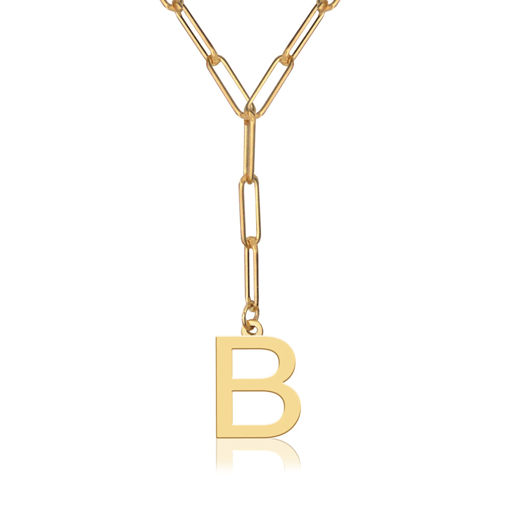 Block Initial On 20" Paper Clip Necklace