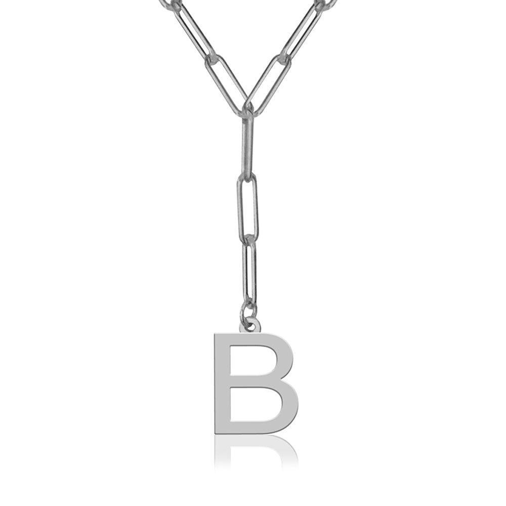 Block Initial On 20" Paper Clip Necklace