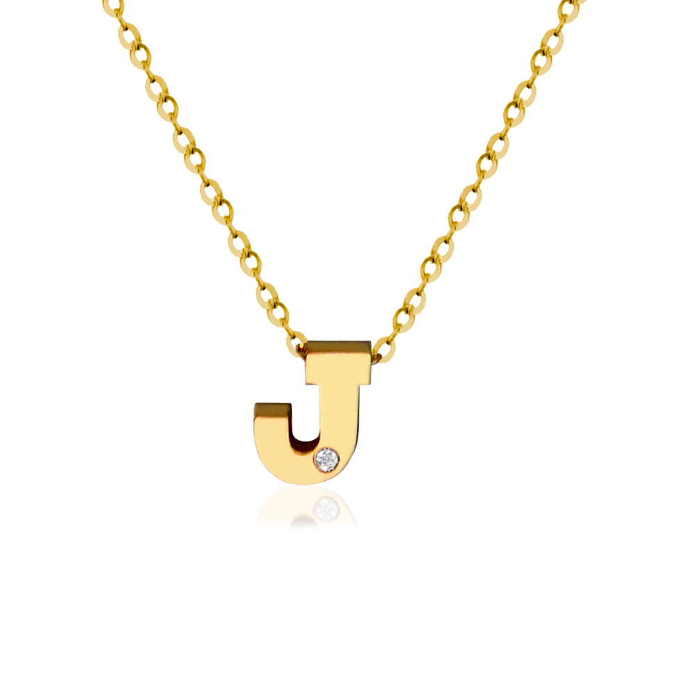 14K Gold Block initial With Diamond Accent